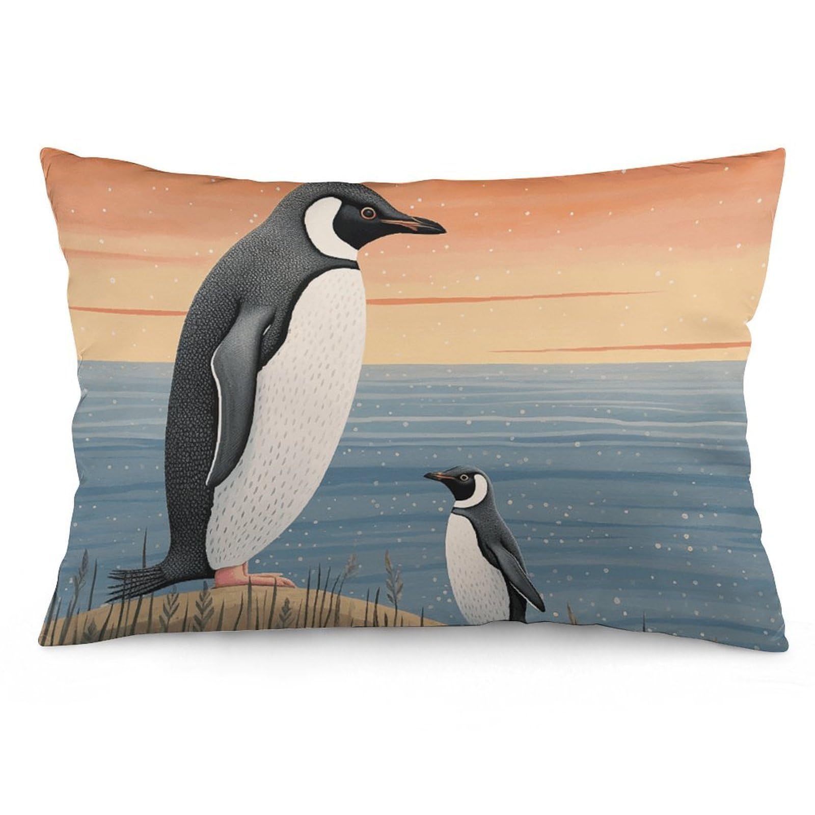 2 Pack Pillow Cases for Hair and Skin, Soft Breathable Pillow Case Covers with Hidden Zipper, Hand Drawn Penguin Pillowcase 20"x30" Pillow Covers for Sleeping Gift