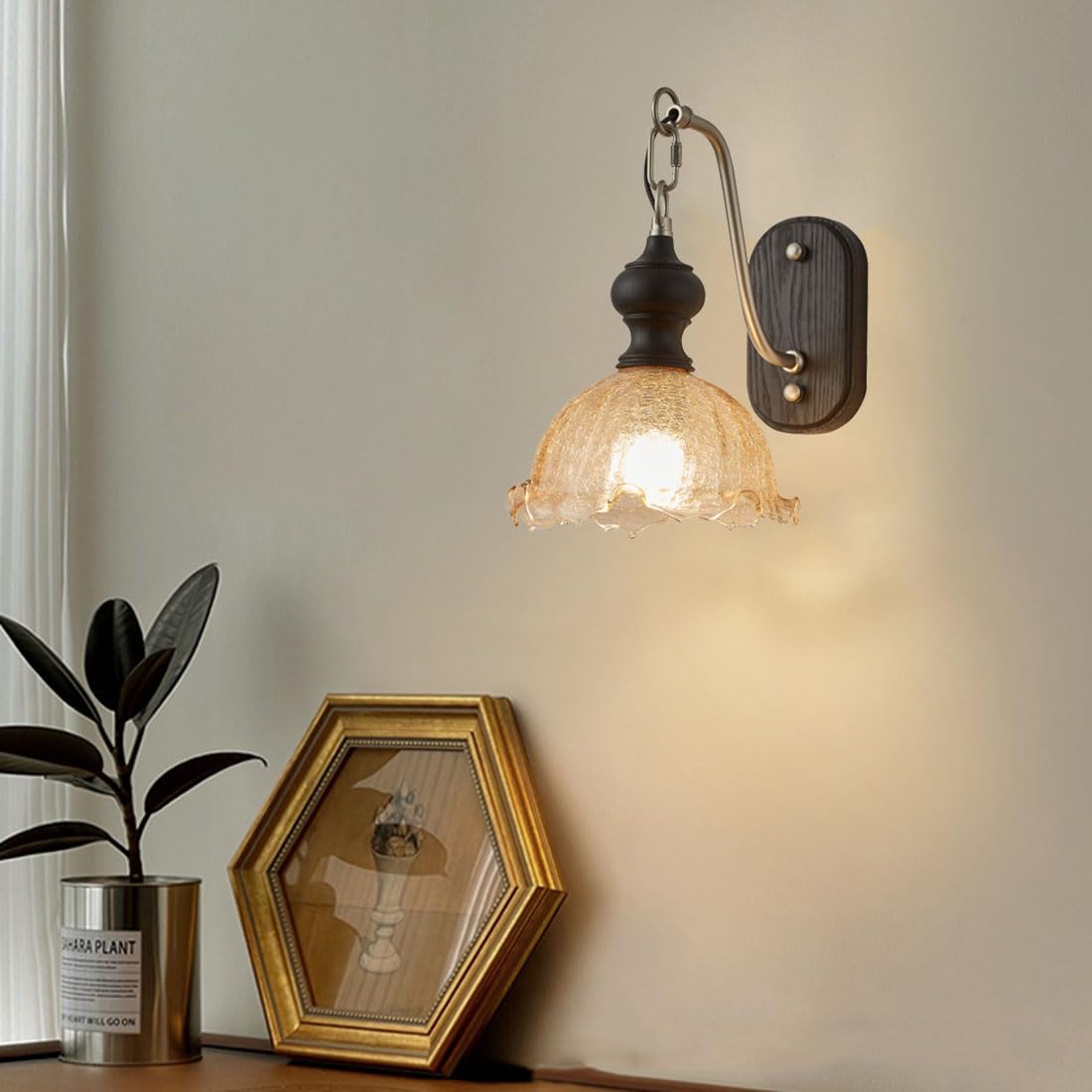 Lampada da parete moderna in vetro a forma di fiore, stile retrò, applique industriali per interni, ideale per camere da letto, comodini, soggiorni, verande, ingressi e sale da pranzo (nera)