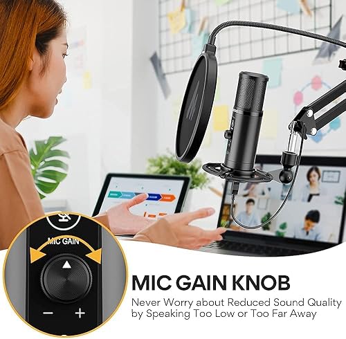 Miniatura 2 de MAONO AU-PM422 Micrófono USB, con panel de silencio táctil y perilla de ganancia de micrófono, monitoreo de latencia cero 192KHZ24BIT Micrófono