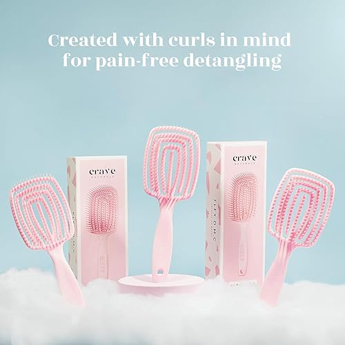 Miniatura 2 de Crave Naturals FLEX DMC Cepillo desenredante para cabello grueso y rizado, cepillo desenredante flexible, paleta cuadrada, color rosa