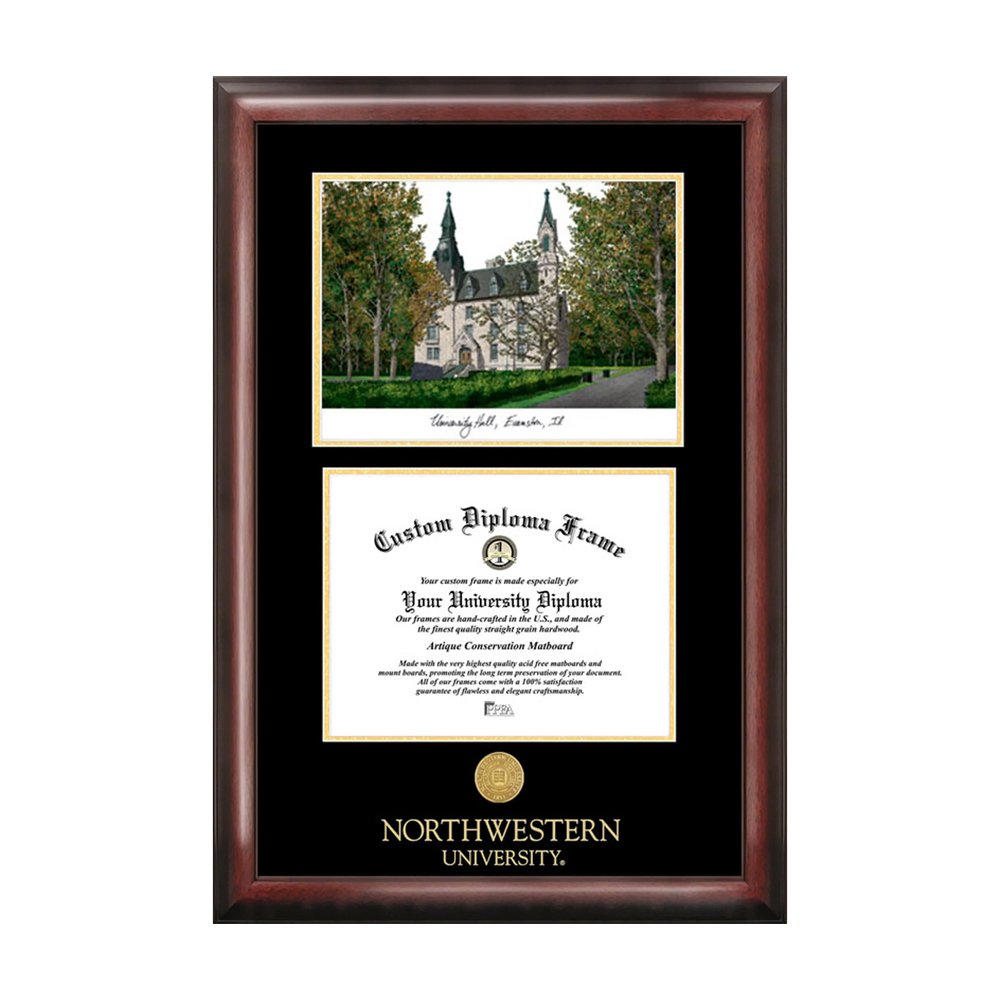 Cornice Per Diploma Northwestern University Con Rilievo Oro - 27,9x21,6 Cm - Prodotto Ufficiale USA