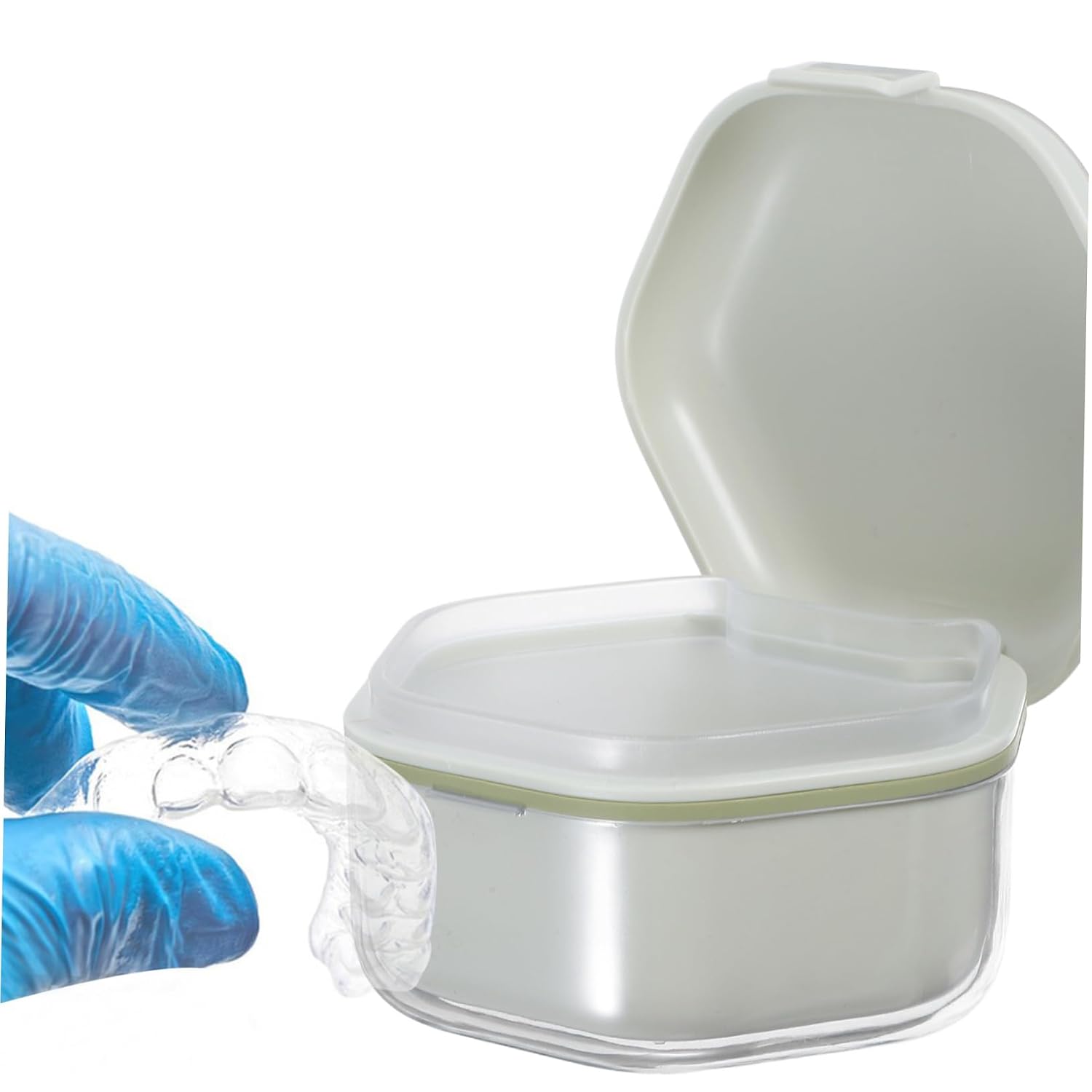 Dual Layer Dentures Storage Box Portable Aligner Organizer with Integrated Cleaning for Travel Easy Maintenance and Protection Light Green