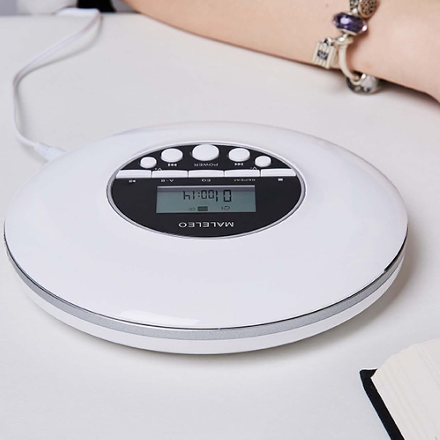 CD Player Portable,Rechargeable Portable CD Player for Car and Travel, Personal CD Player with Headphones Jack USB Supply Battery Powered CD Music Disc with LCD Display (White)