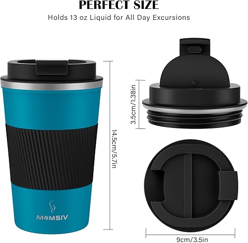 Miniatura 4 de MOMSIV - Taza de viaje de 12 onzas, taza de café aislada con tapa a prueba de fugas, vaso reutilizable de doble pared de acero inoxidable al vacío
