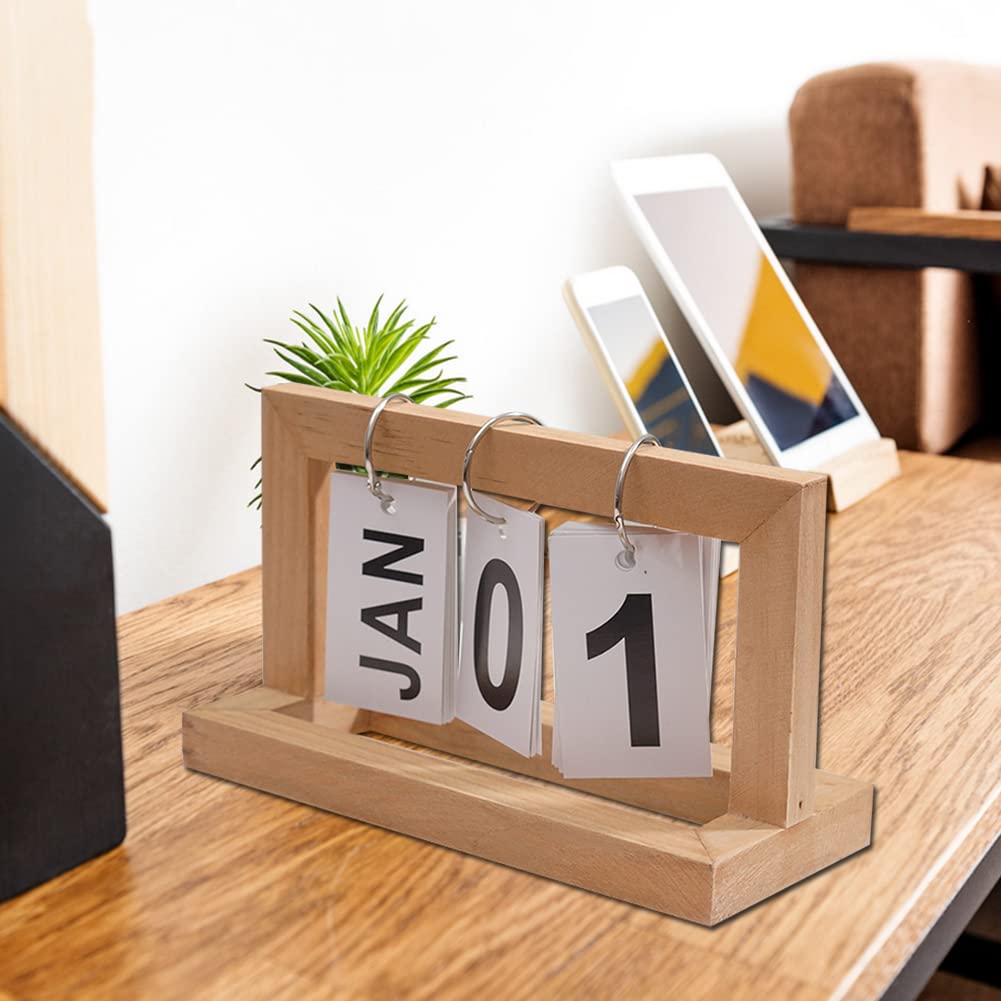 Eeuwigdurende houten bureaukalender ornament - vintage roterende doe-het-zelf Eeuwigdurende houten bureaukalender ornament - vintage roterende doe-het-zelf