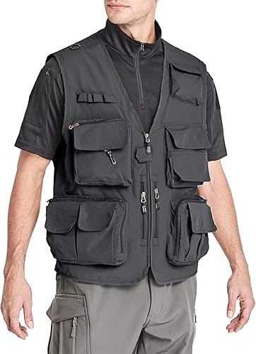 Miniatura 2 de Lilychan Mens Utility Casual Fishing Vests Outdoor Work Vest Multi Pockets Cargo Vest Travel Hunting Camping Outerwear
