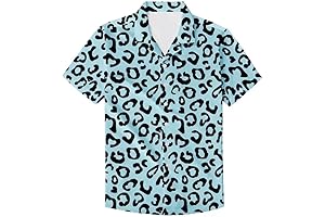 Funky Hawaiian Shirt Men Short Sleeve Leopard Polka Dots Print Button Down Top Tee