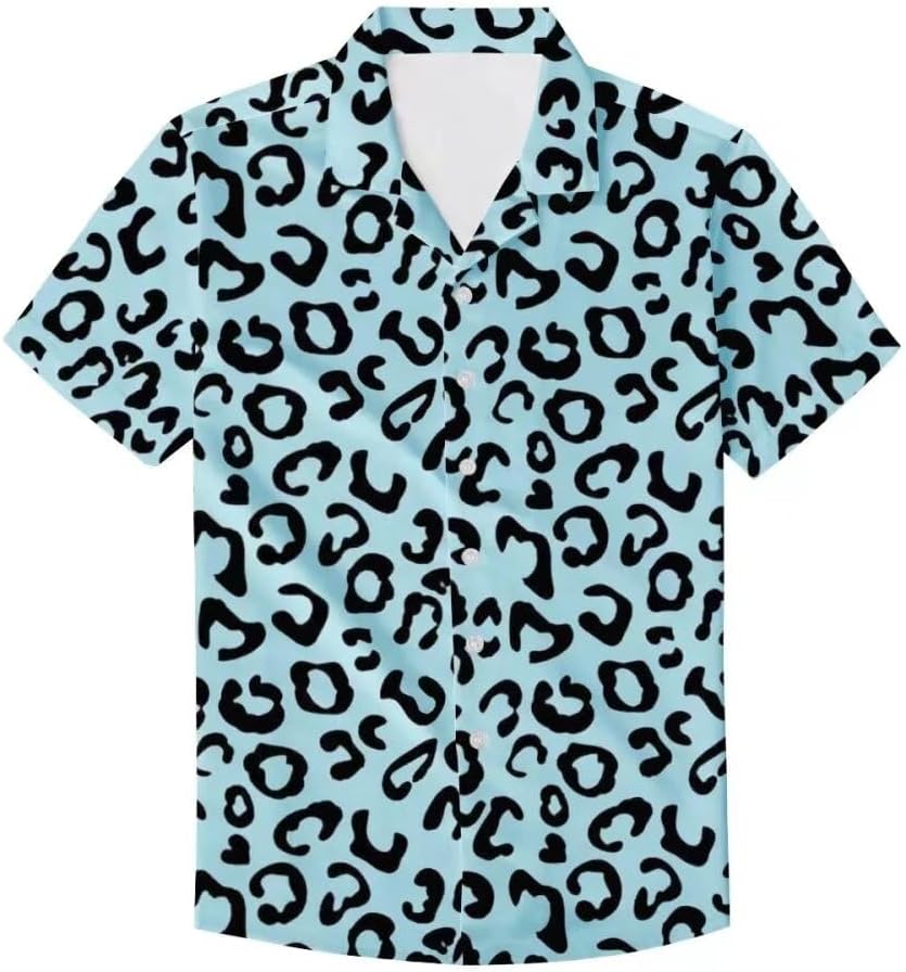 PinUp Angel Funky Hawaiian Shirt Men Short Sleeve Leopard Polka Dots Print Button Down Top Tee