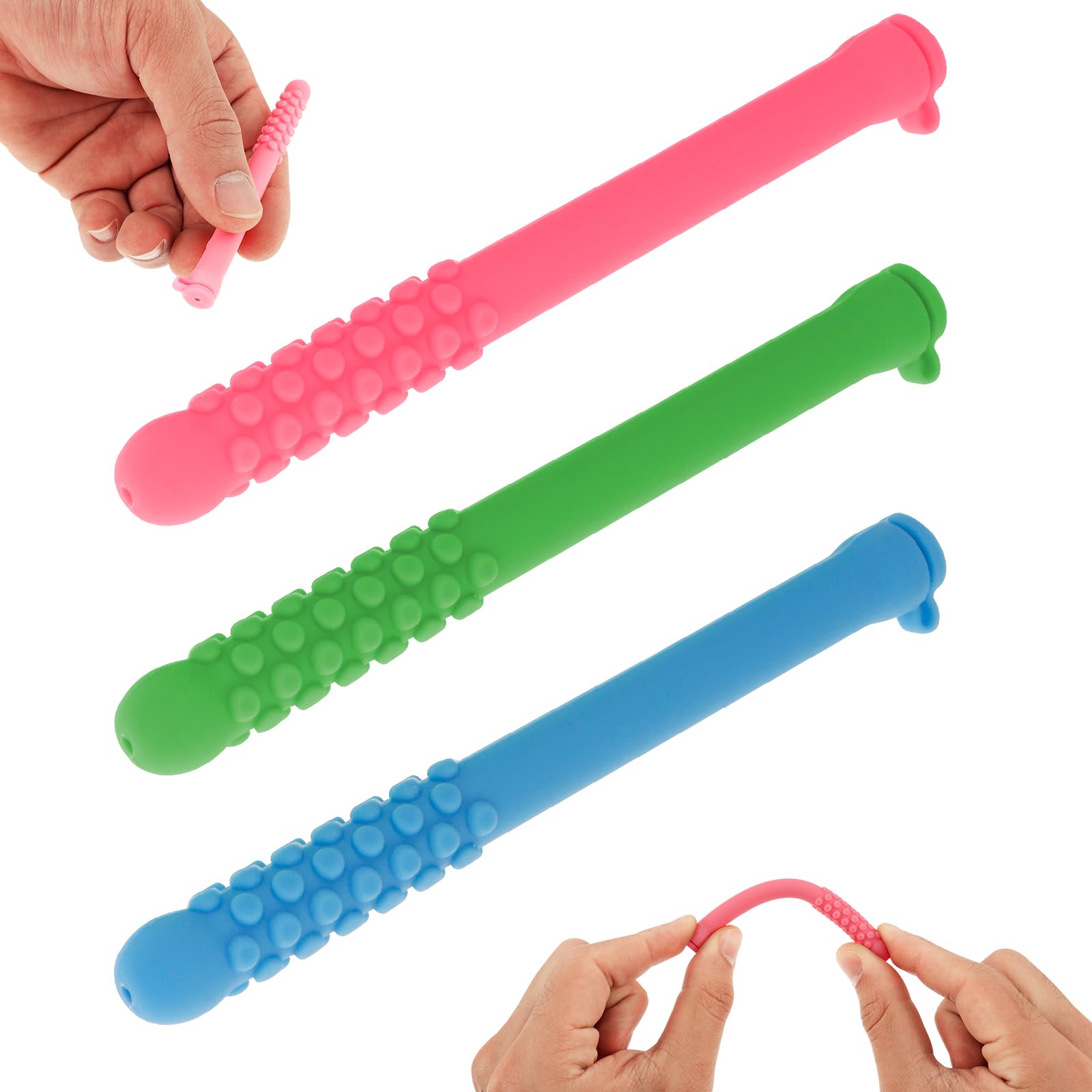 Ghshanog Blue, Green, Pink 3Pcs Chewable Breathers Stick,Chewable Essential Oil Breath Stick For Aromatherapy On The Go,Chew-Able Puffer For Focus & Clear Respiratory Function