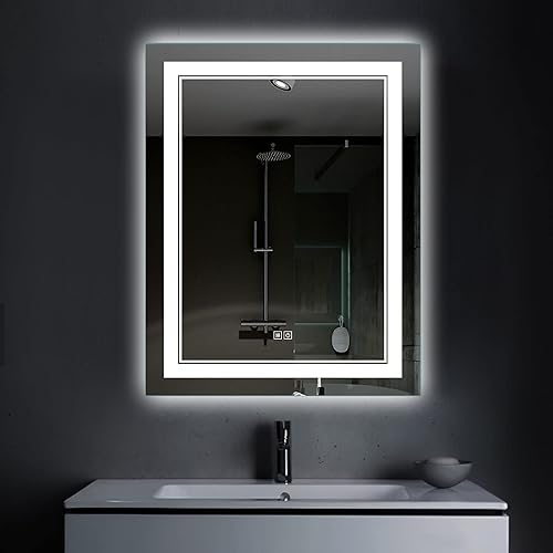 MIRUO Espejo de baño LED de 36 x 28 pulgadas espejo de tocador montado en la pared con luces espejo iluminado espejo de tocador LED regulable