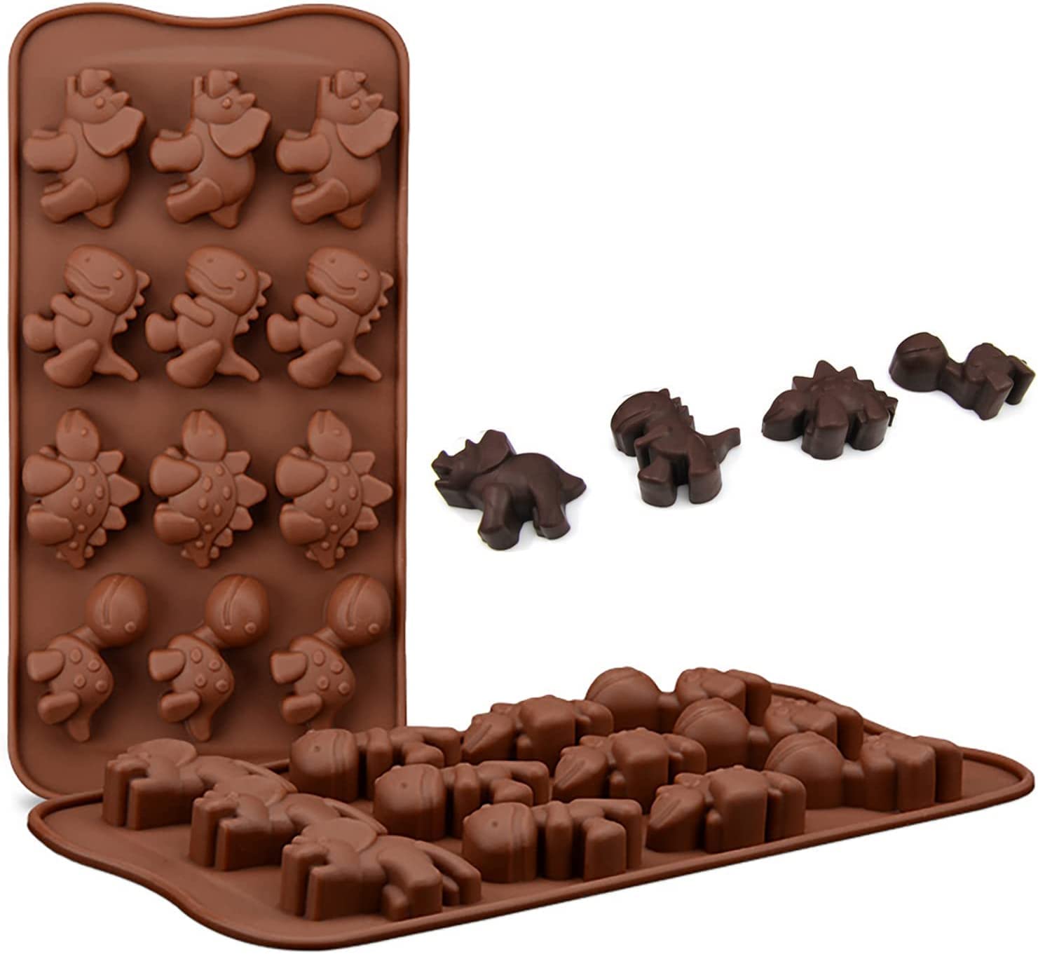 Skytail 12 Cavities/Slot Dinosaur Chocolate Molds Silicone Fondant Baking Mold Ice Cube Tray for Cake Decorating Festival, Parties and DIY Crafts 4 Types of Dinosaur Collection-image-2
