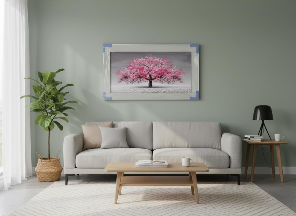 Biznest BLOSSOM TREE PICTURE PINK 3D GLITTER LIQUID ART MIRRORED FRAME WALL ART 85x45CM