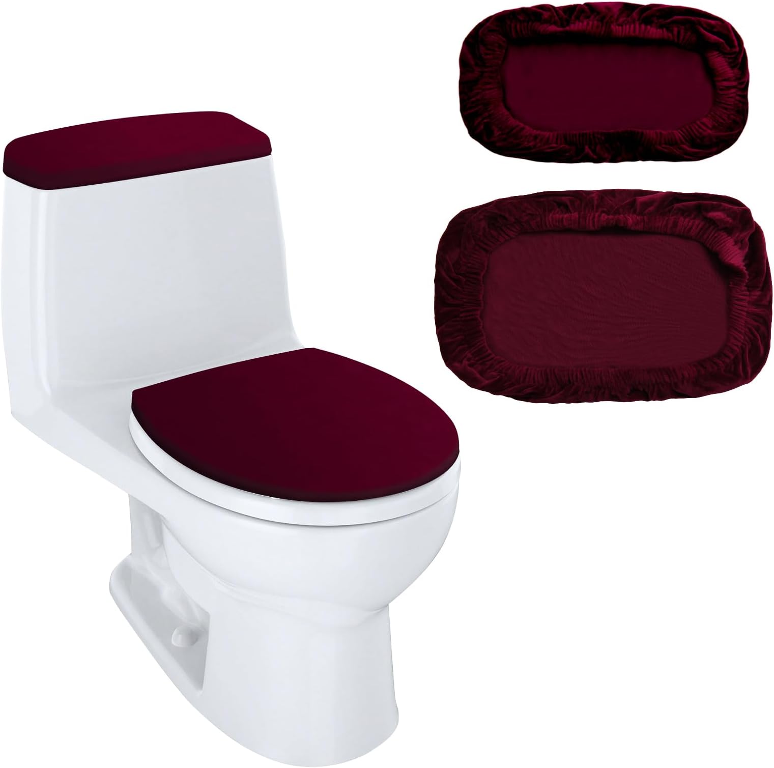 Toilet Lid Cover and Toilet Tank Lid Cover Replacement Toilet Cover with Elastic Bottom for Bathroom Decor Accessories (burgundy)