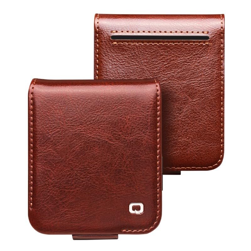 Étui portefeuille en cuir véritable pour iPhone et Samsung Z Flip 6 marron élégant