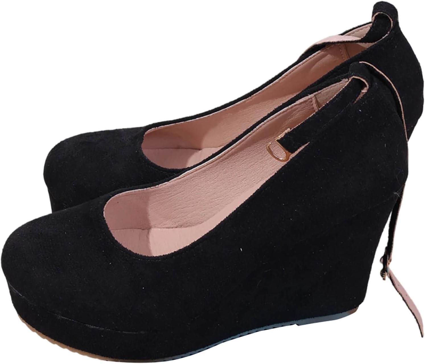 Women Fashion Large Size Spring Slope Heel Waterproof Round Head High Heel One Button Shallow Shoe