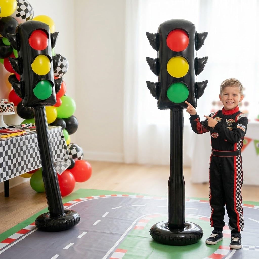 2Pcs 59Inch Jumbo PVC Stop Light Balloons Inflatable Traffic Light Balloons Race Car Party Decor Traffic Signal Stoplight Balloon Kit for Race Car Theme Birthday Party Baby Shower Back to School Decor image 5