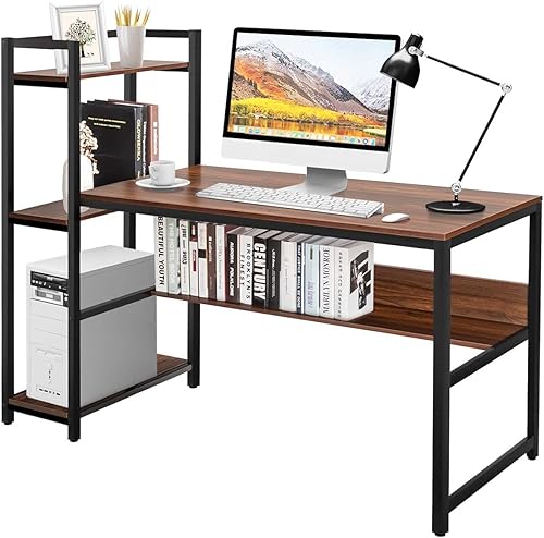 Tangkula Escritorio para computadora de 59 pulgadas con estantería, escritorio de oficina en casa con estantería de almacenamiento, marco de metal y