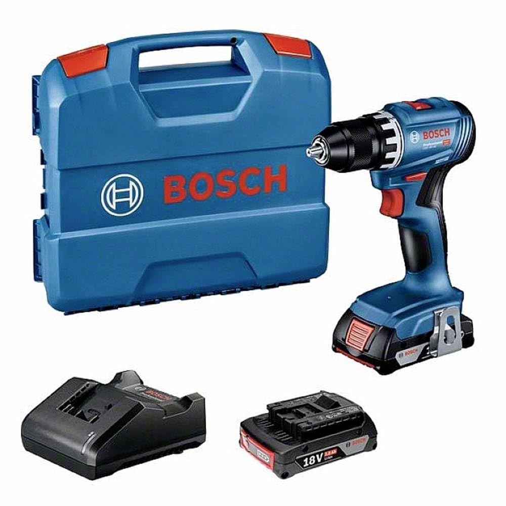Bosch Professional GSR 18 V-45 Wiertarko-Wkrętarka Akumulatorowa (Prędkość Obrotowa 1900 min¹, 2 x Akumulator 2,0 Ah, Ładowarka GAL 18 V-20, L-Case)