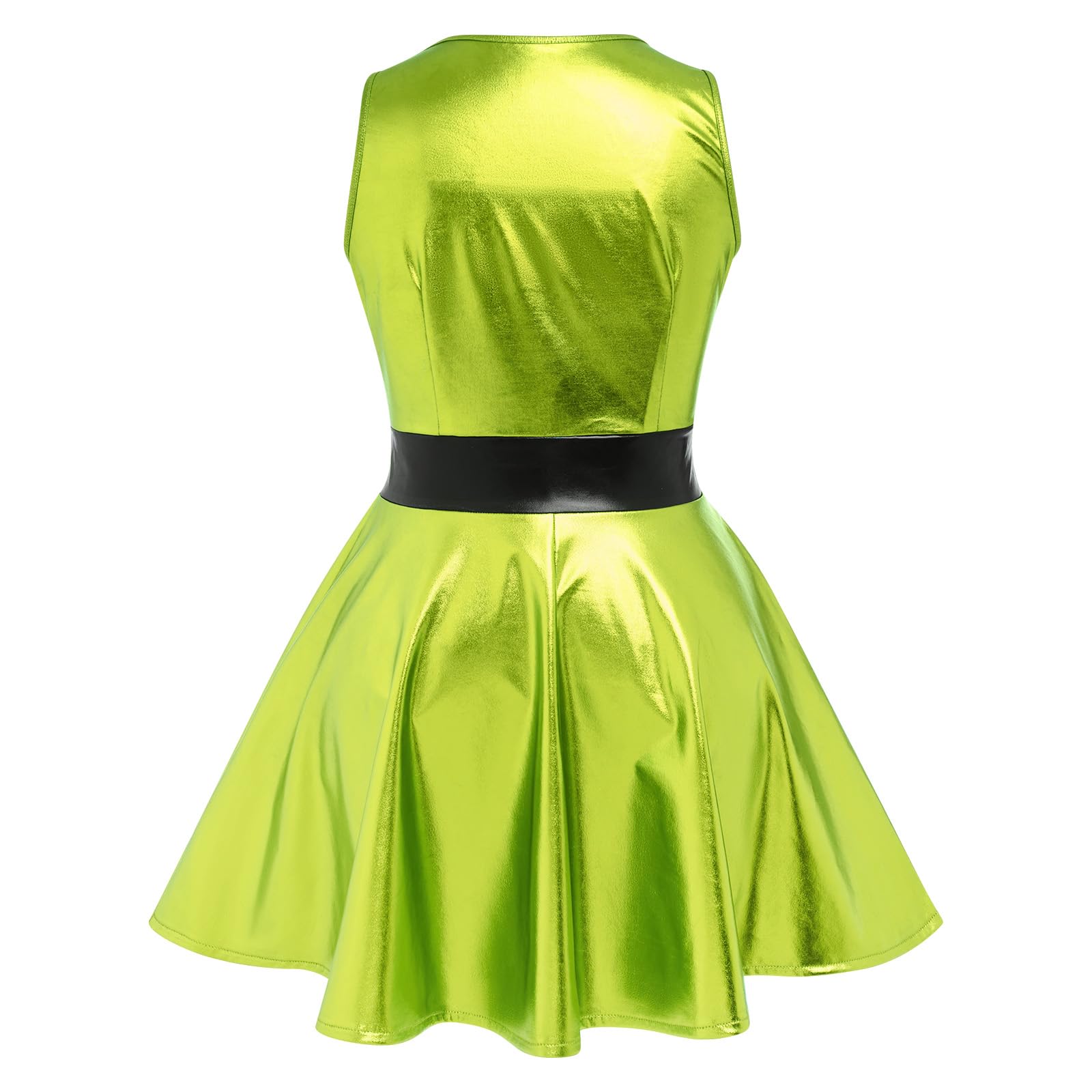 IDOPIP Vestito da donna lucido metallizzato sexy senza maniche skater mini abito olografico partito rave danza discoteca costume di Halloween