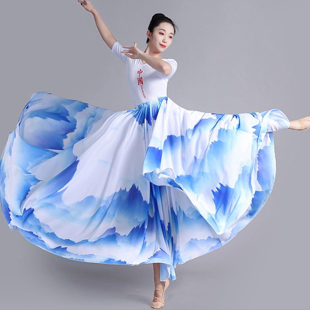 Falda De Baile De 720 Grados Falda De Gasa con Swing Grande Falda Larga De Ballet Falda De Baile Español De Flamenco Clásico para Dama Traje De Práctica De Salón