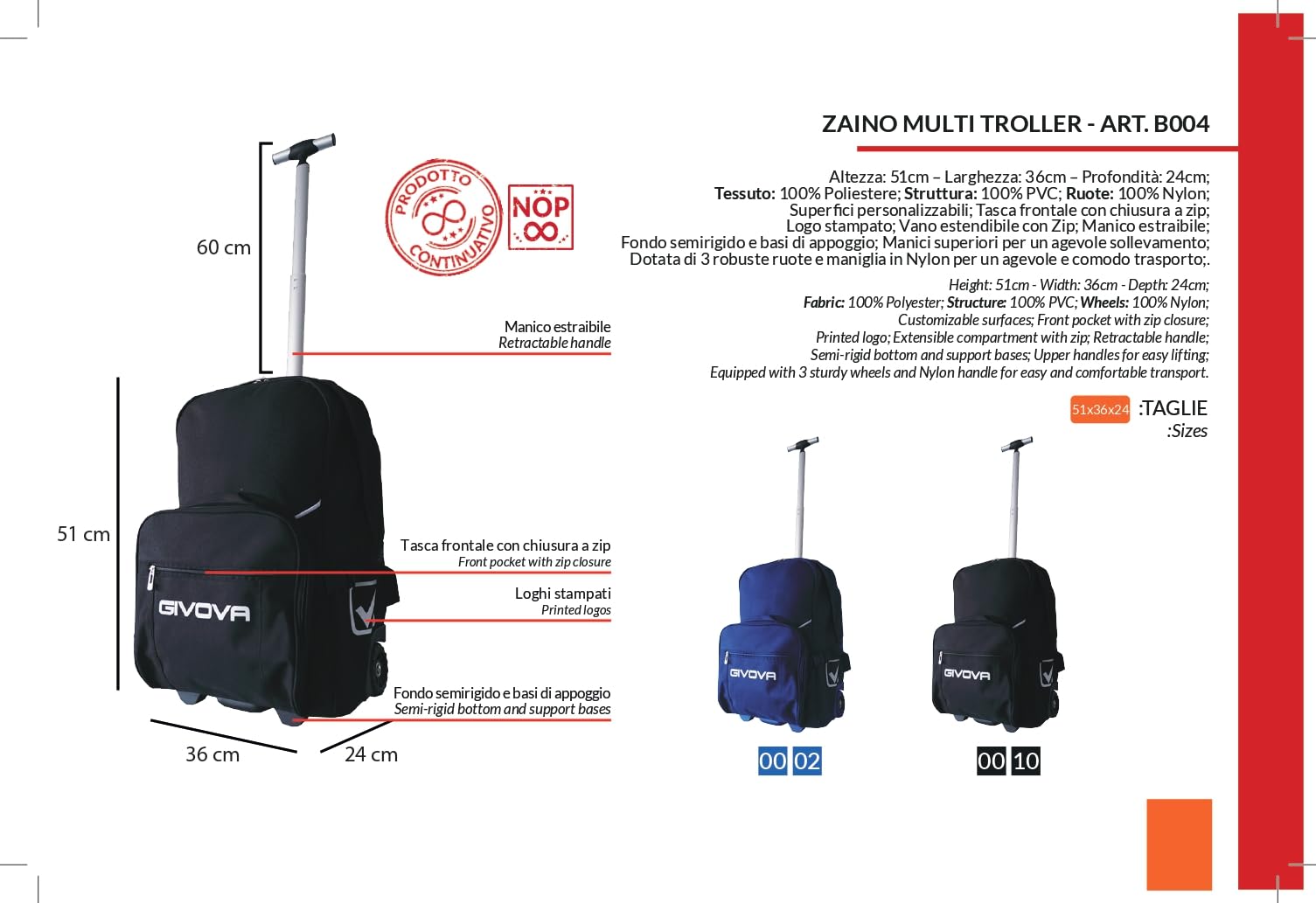 Etoile Zaino Multi Trolley per Givova Sport Viaggio Relax Allenamento Fitness Palestra Borsone Borse Borsoni Nazionale Borsa Multitroller Schiena Spalle Tasca Frontale