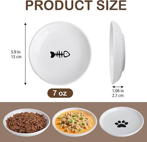 Miniatura 2 de Juego de 6 cuencos de comida para gatos, cuencos de cerámica para gatos, antifatiga y antibigotes, platos anchos y poco profundos para alimentos