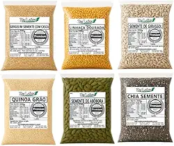 Kit Gergelim, Linhaça, Girassol, Quinoa, Abóbora e Chia (250grs de Cada)