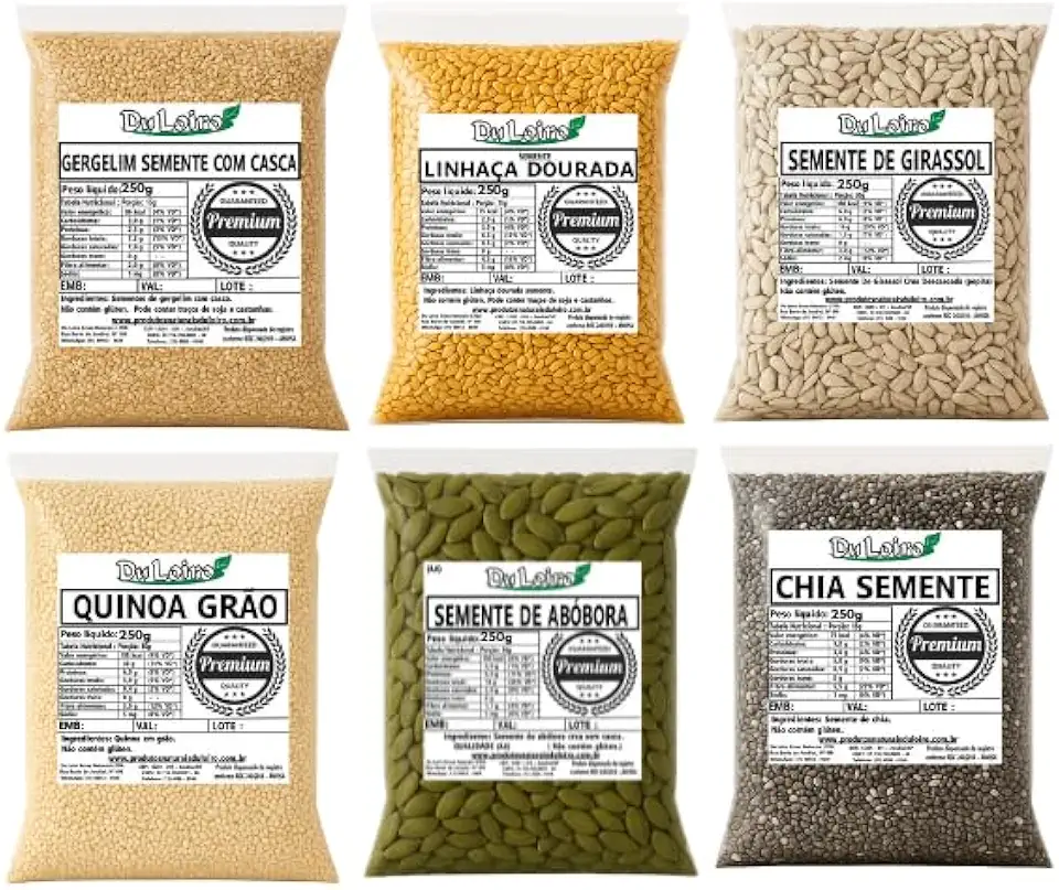Kit Gergelim, Linhaça, Girassol, Quinoa, Abóbora e Chia (250grs de Cada)