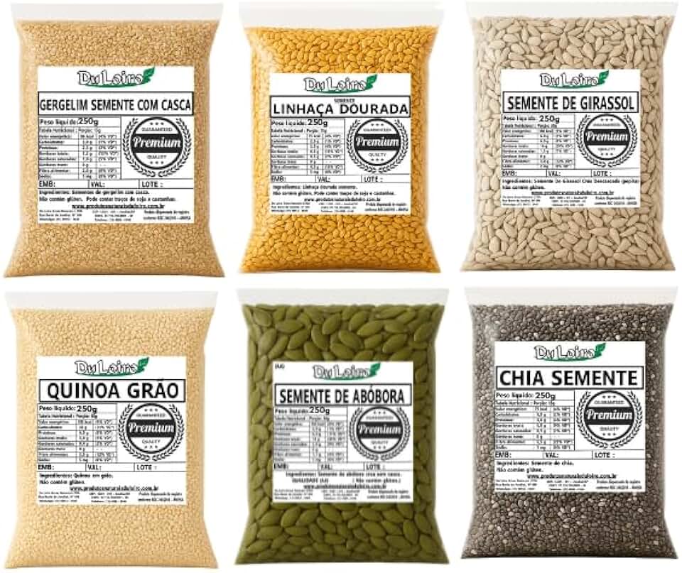 Kit Gergelim, Linhaça, Girassol, Quinoa, Abóbora e Chia (250grs de Cada)