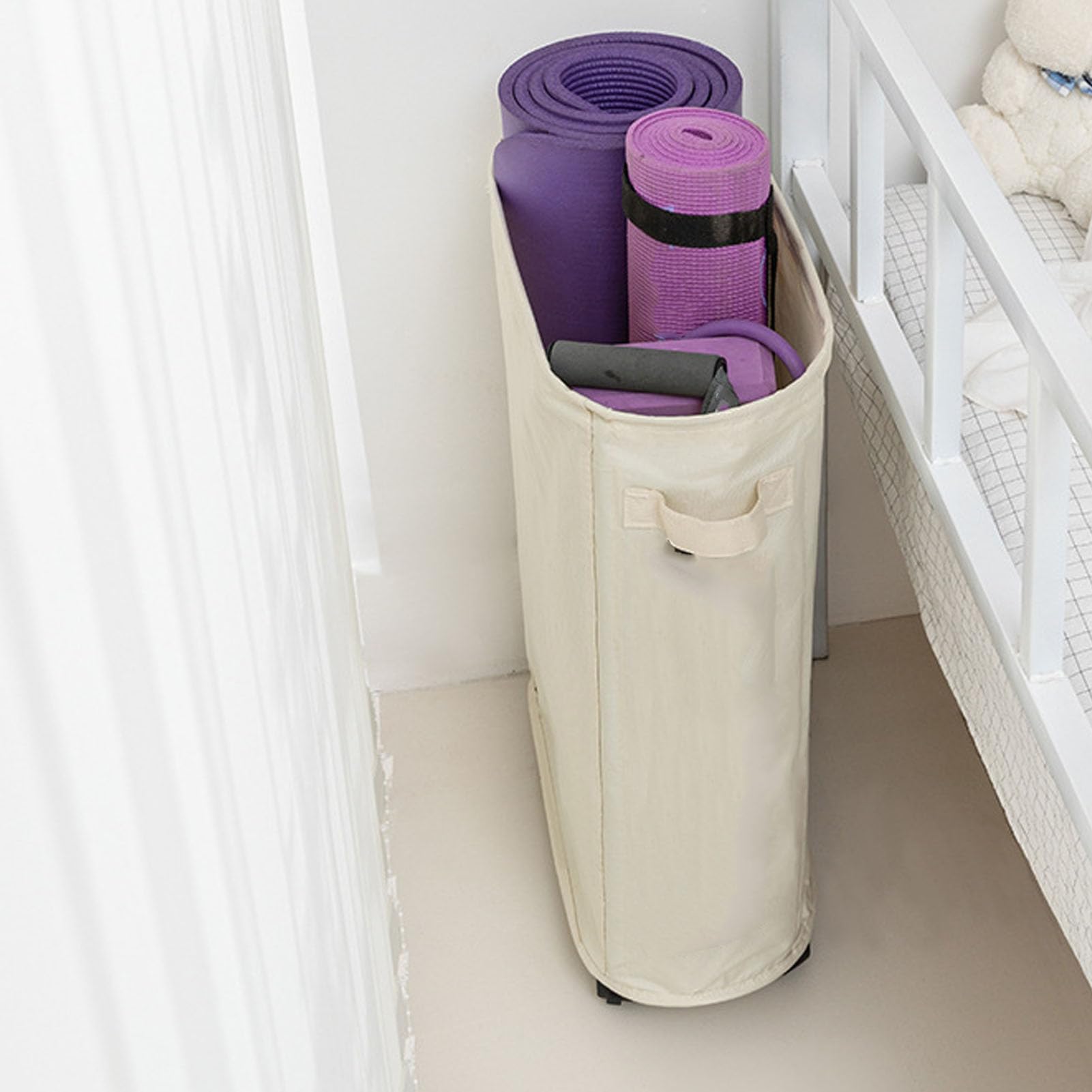 Fdit Yogamattenhalter Korb Yoga Matten Lagerkorb Yoga Matten Organizer mit Rädern für Heimatkugel Decken Handtücher Sportgeräte