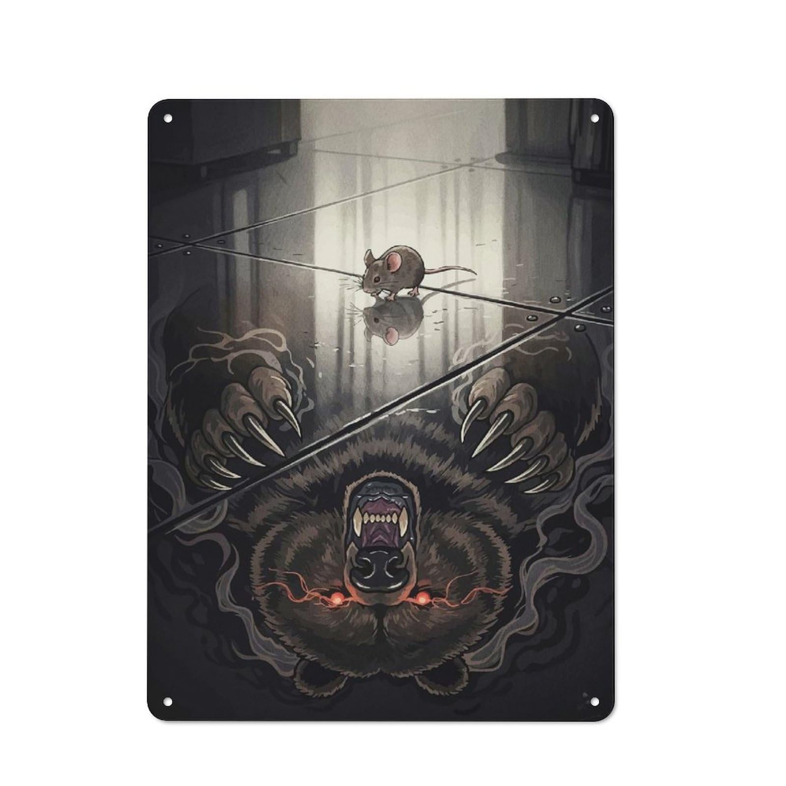 Tin Wall Plaque 40x30cm with Mouse And Bear Reflection for Man Cave Or Games Room, A Housewarming Gift for Leisure-room Decor Enthusiasts