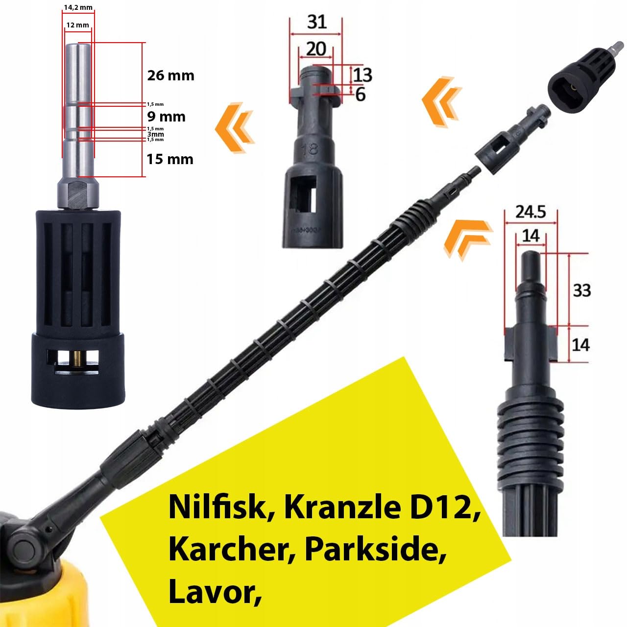 Obrotowa szczotka do czyszczenia T-Racer Pro z dozownikiem środka czyszczącego – zamiennik do myjki wysokociśnieniowej Nilfisk QC, Kränzle D12, Kärcher K1–K7 | do kostki brukowej, tarasu, fasady