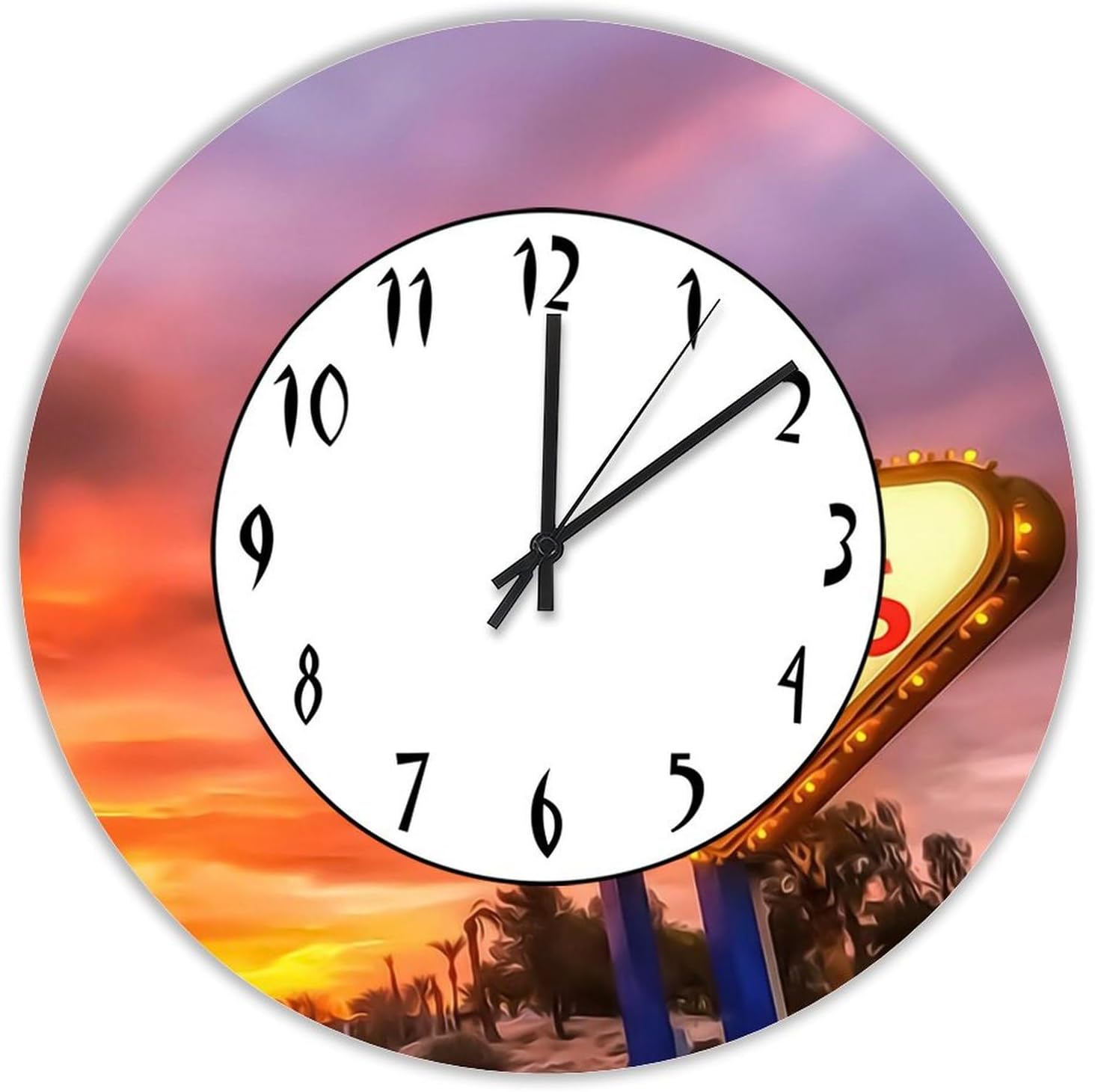 Las Vegas City Skyline Wall Clock Las Vegas 12 Inch Round Wall Clocks Battery Operated Silent Non-Ticking Modern Hanging Clock for Bedroom Living Room Farmhouse Wall Decor