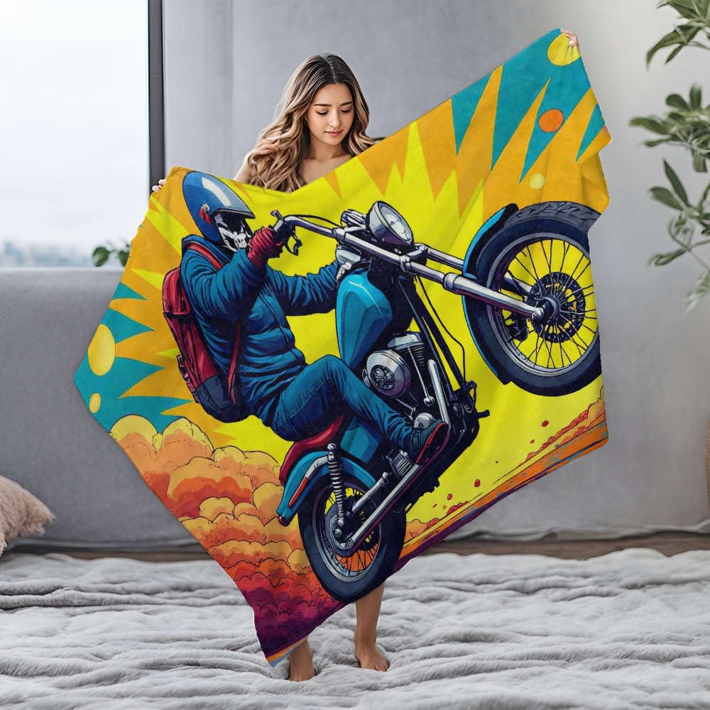 Couverture en peluche pour cycliste à moto bleue 150x200cm pour motards