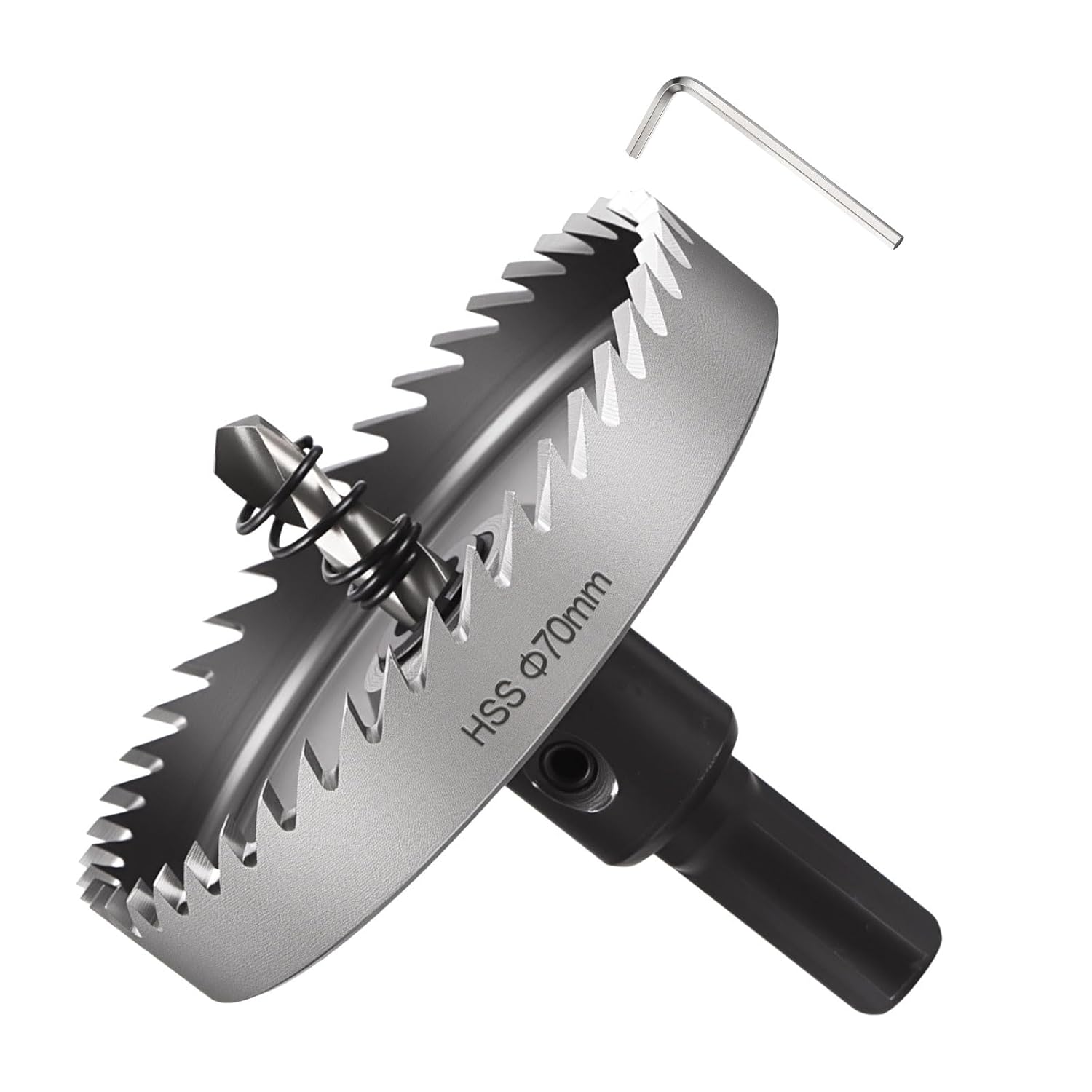 METALLIXITY Hole Saw 70mm (2-3/4", 4241 High Speed Steel Hole Cutter with Center Drill Bit, Hex Key and Spring -for Thin Metal, Plastic, PVC Boards,Silver