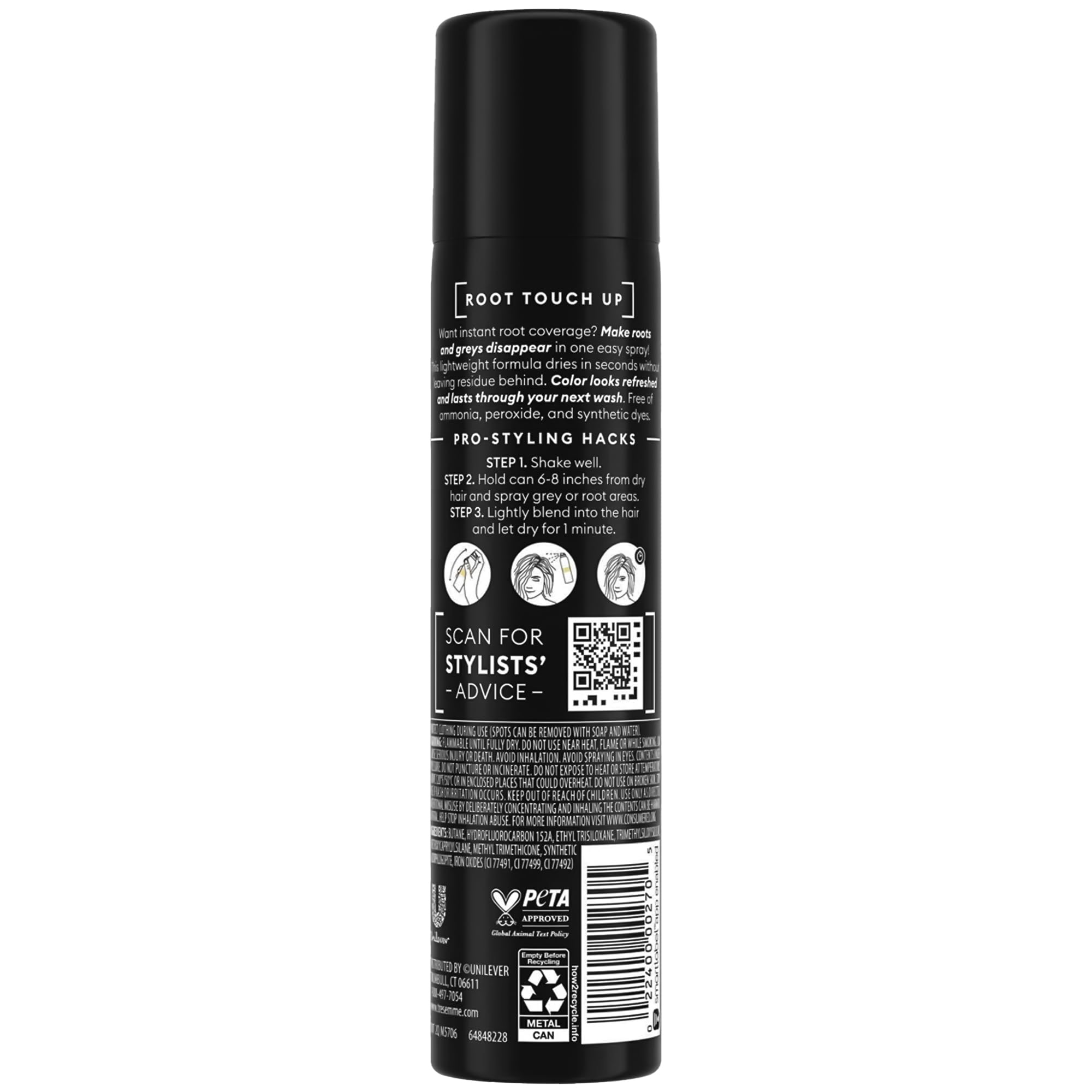 TRESemmé Root Touch Up, Temporary Hair Color Spray, Travel-Size 6-Pack – Dark Brown, Professional Grey Hair Coverage in Seconds, 2.5 Oz Ea