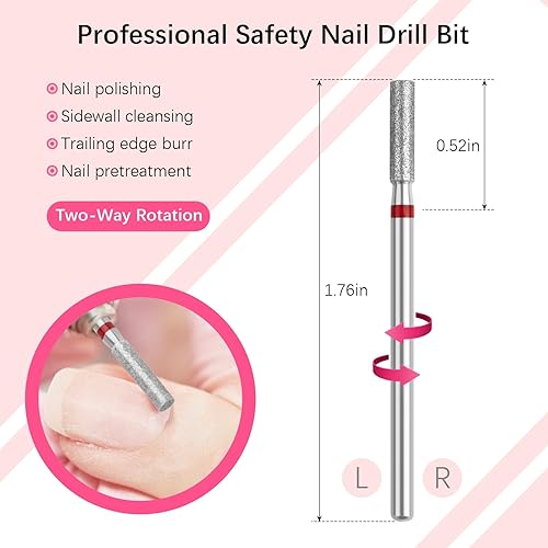 Miniatura 2 de Rolybag Brocas para cutículas y uñas, broca pequeña con forma de barril para cutículas, brocas de diamante de 332 pulgadas, taladro de limpieza de