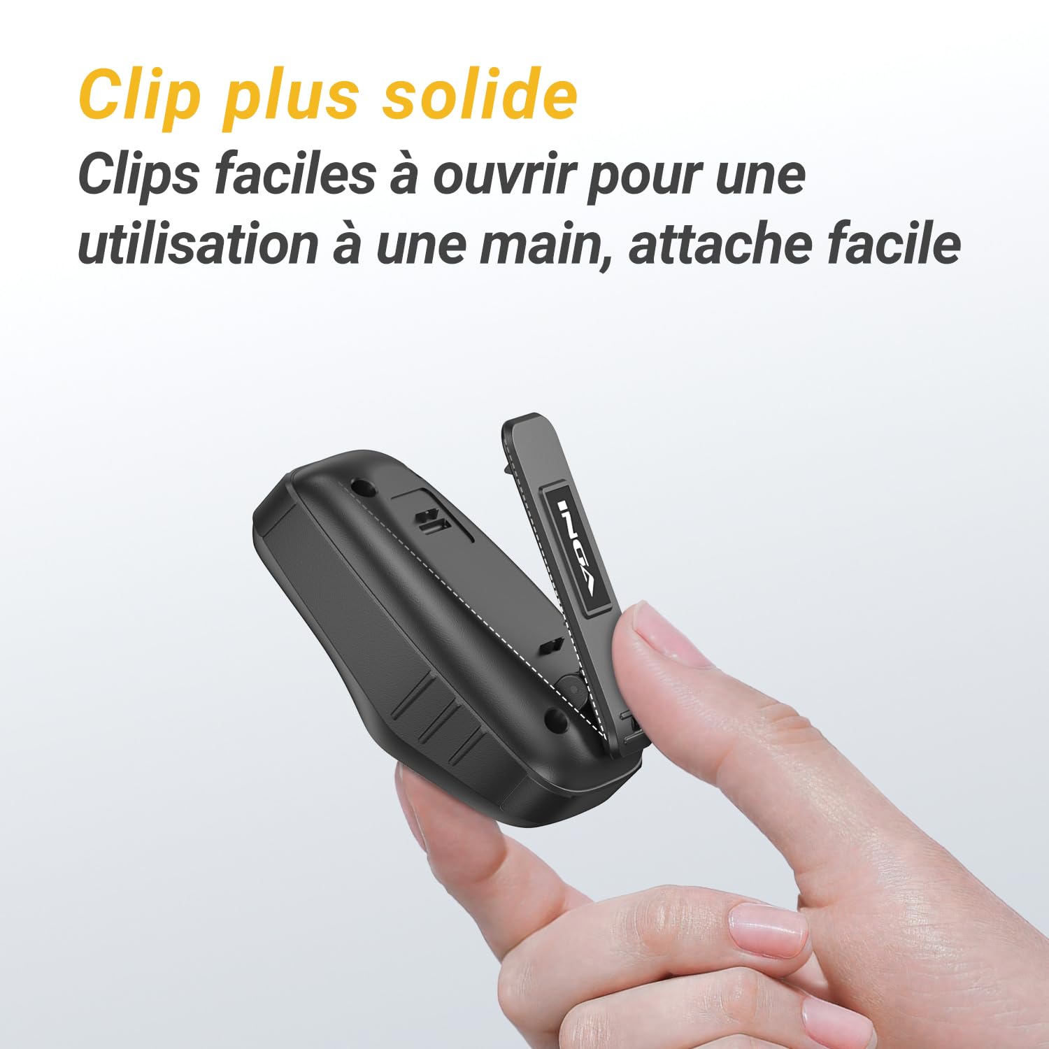 INGA Enceinte Bluetooth à Clip, Mini Enceinte Étanche IP67 avec Microphone, Idéale pour Musique Et Appels Mains Libres Pendant Le Travail, Cyclisme, Golf Et Activités Extérieures (Jaune)