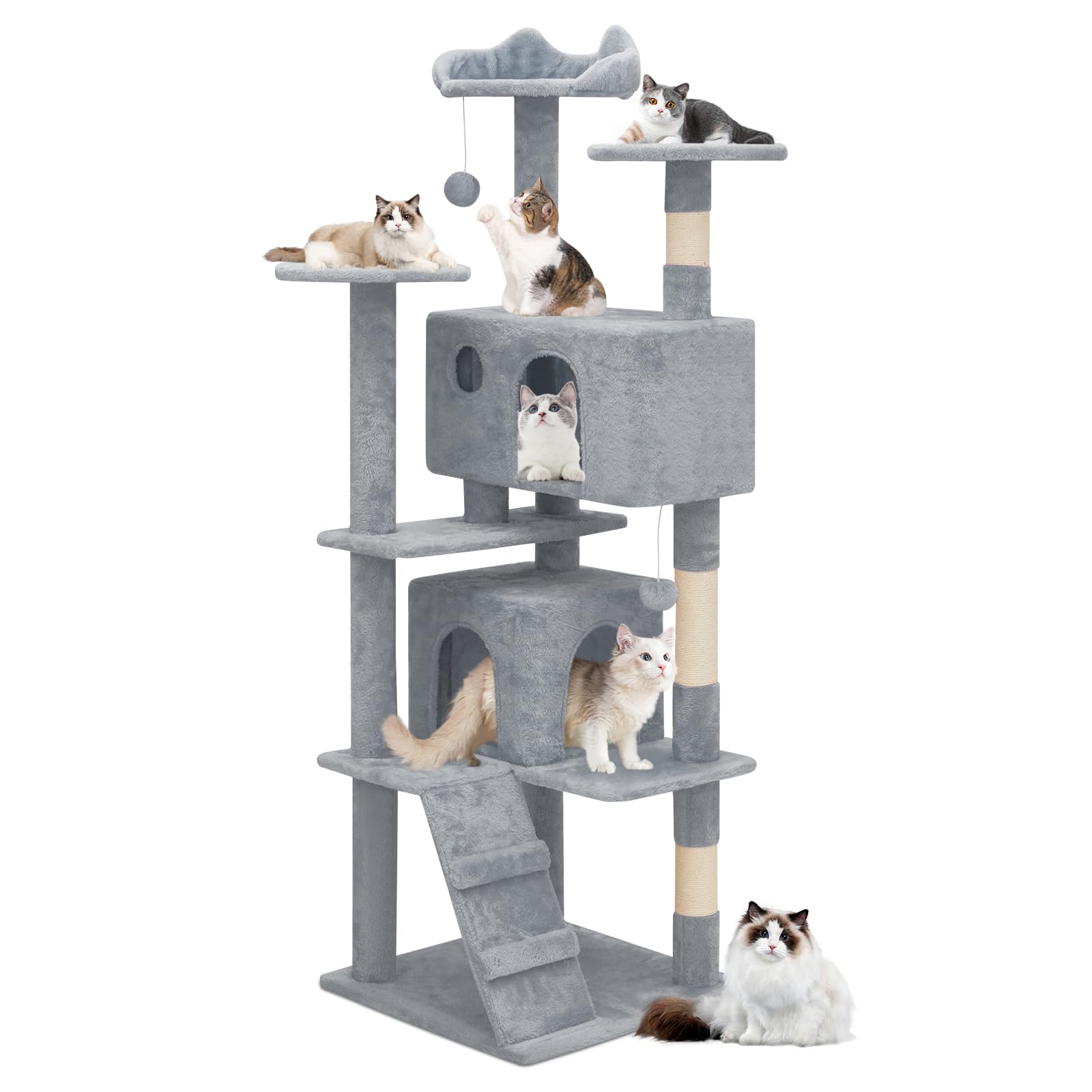 MoNiBloom Cat Tree, 60 Inch Cat Tree Tower with 2 Cat Condo, Cat Tower ...