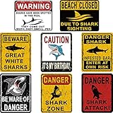 8 Styles Shark Zone Party Decorations, Funny Be Ware of Sharks Party Wall Decor Signs for Boys Girls Birthday Party, Ocean Shark Theme Party Supplies with Adhesive Design Wall Sticker