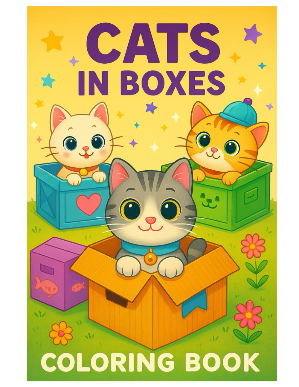 Cats in Boxes Coloring Book: Cute Cat Scenes with Playful Box Illustrations for Relaxing Coloring