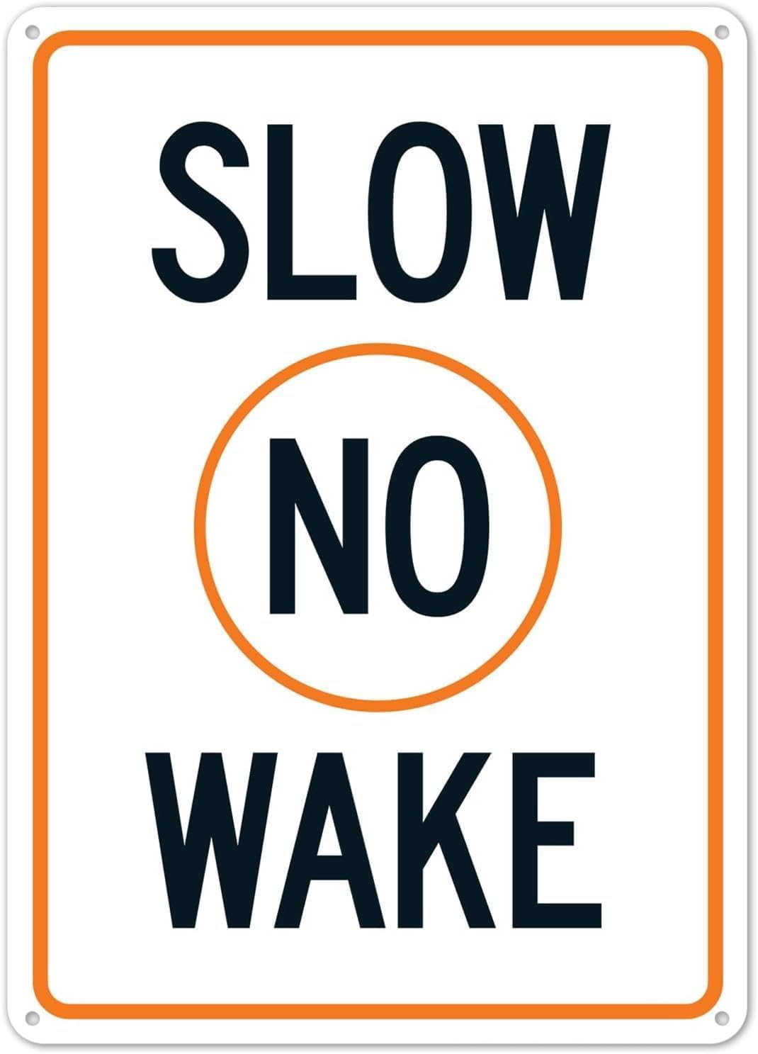 (2-Pack) Metal Tin Sign Slow No Wake Zone Water Traffic Sign 8x12 Inch for Waterfront Marina Boat Area Lake River Dock Street Yard Outdoor Indoor Aquatic Reminder Caution Guide Marker Notice