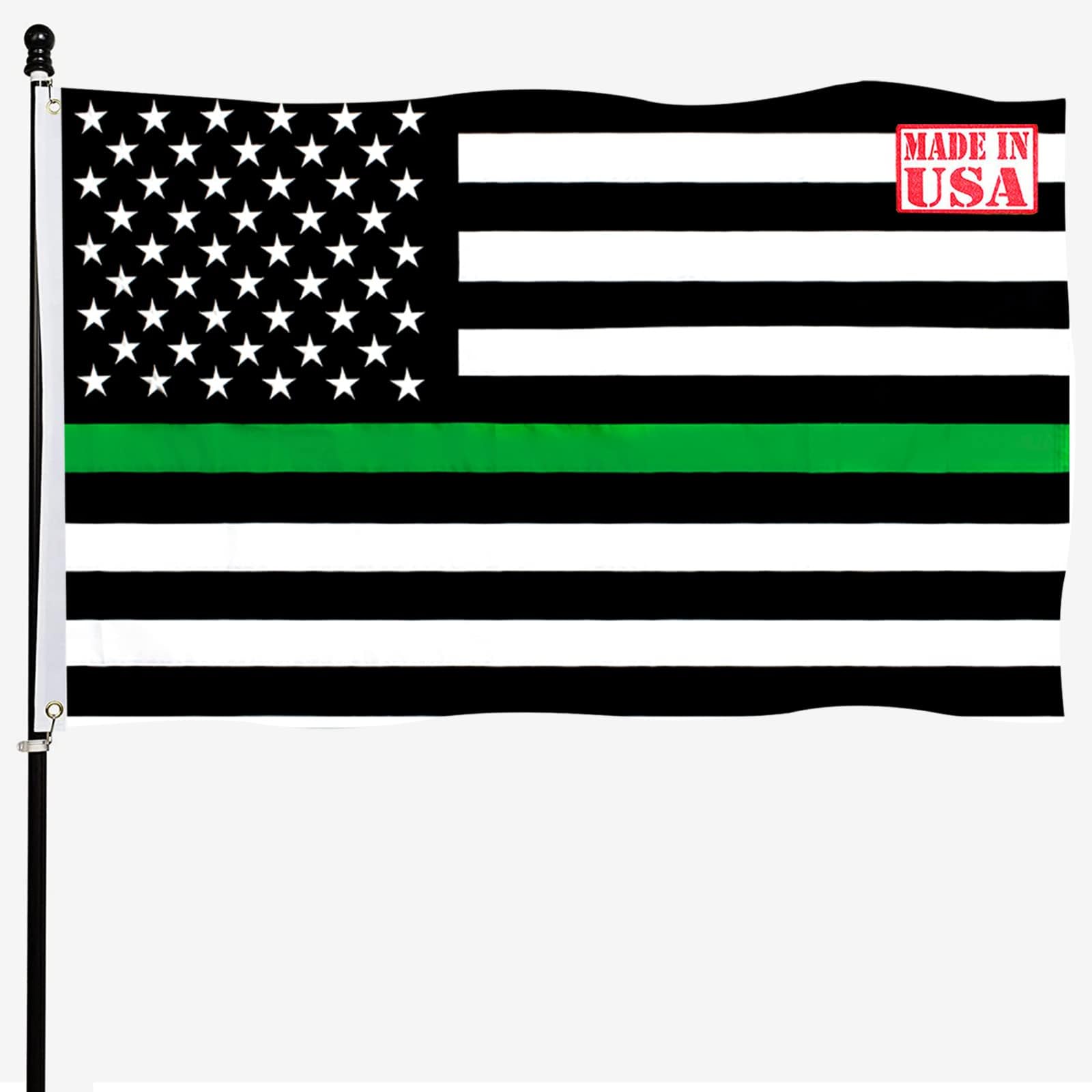 tnpunThin Green Line Flag 3x5 Embroidered Heavy Duty American Flags with Green Stripe Vivid Color for Law Enforcement Federal Agents Border Patrol, 2 Brass Grommets 4 Rows of Stitches