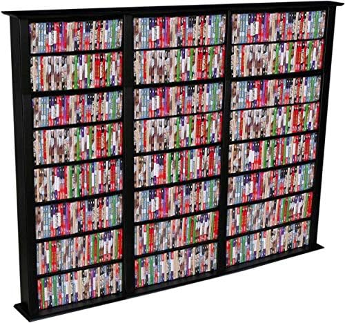 Venture Horizon Media Storage Tower-Tall Triple Black- ½” Thick Shelves- Holds Books
