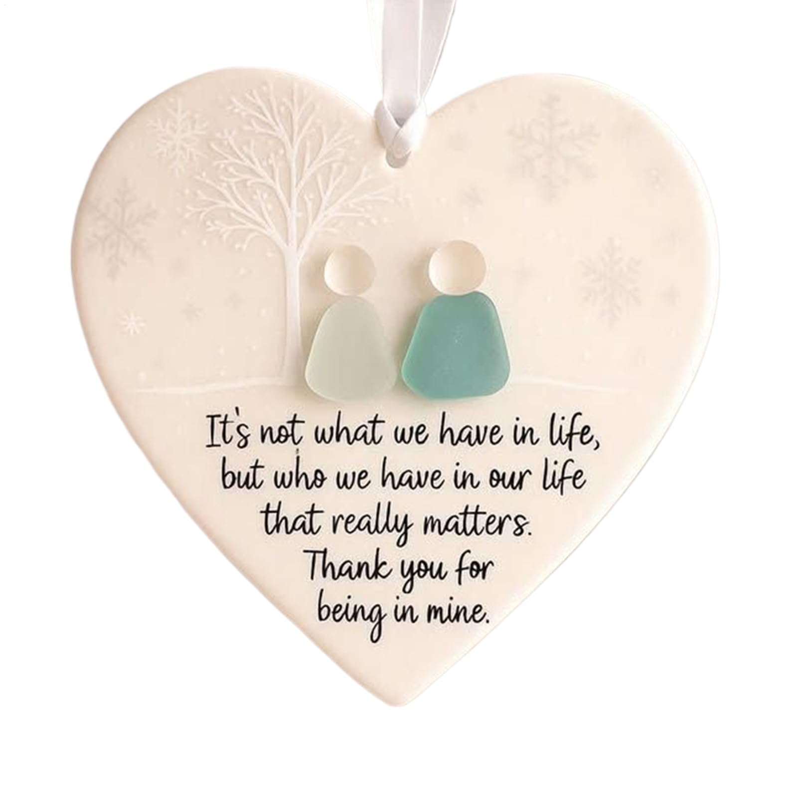 Friendship Gift For Women, Ceremic Heart Sea Glass Ornament, Love Pendant (2D Sea Glass Print)