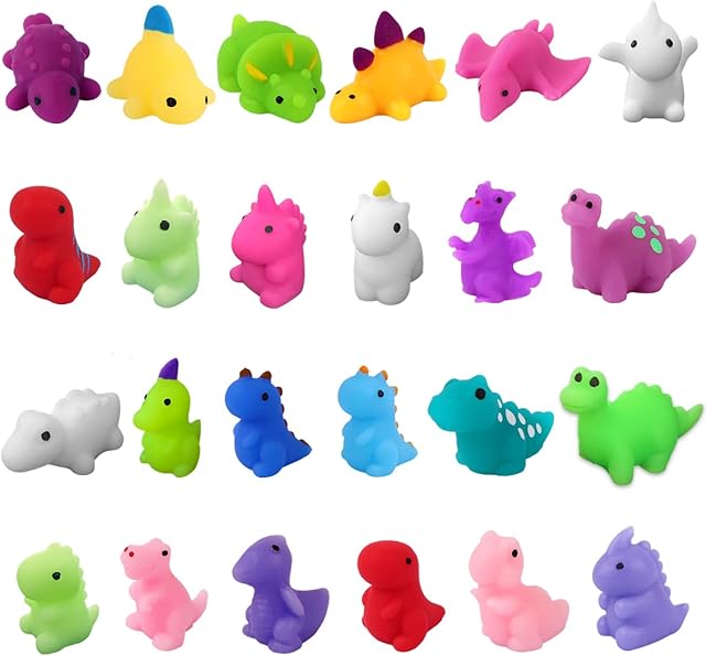 DIYDEC 24PCS Mochi Squishy Toys, Mini Kawaii Dinosaur Squishies Soft Fidget Toys Stress Squeeze Toys Party Bags Filler for Boys Girls Birthday Gifts
