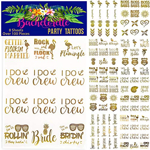 Happy-Magnolia-119-pc-Bachelorette-Party-TattoosBride-Tattoos-8-Sheets-Perforated-Temporary-Metallic-Gold-Tattoos-Quick-Bridal-Shower-Party-Favor-Decorations-Bride-Bridesmaid-Funny