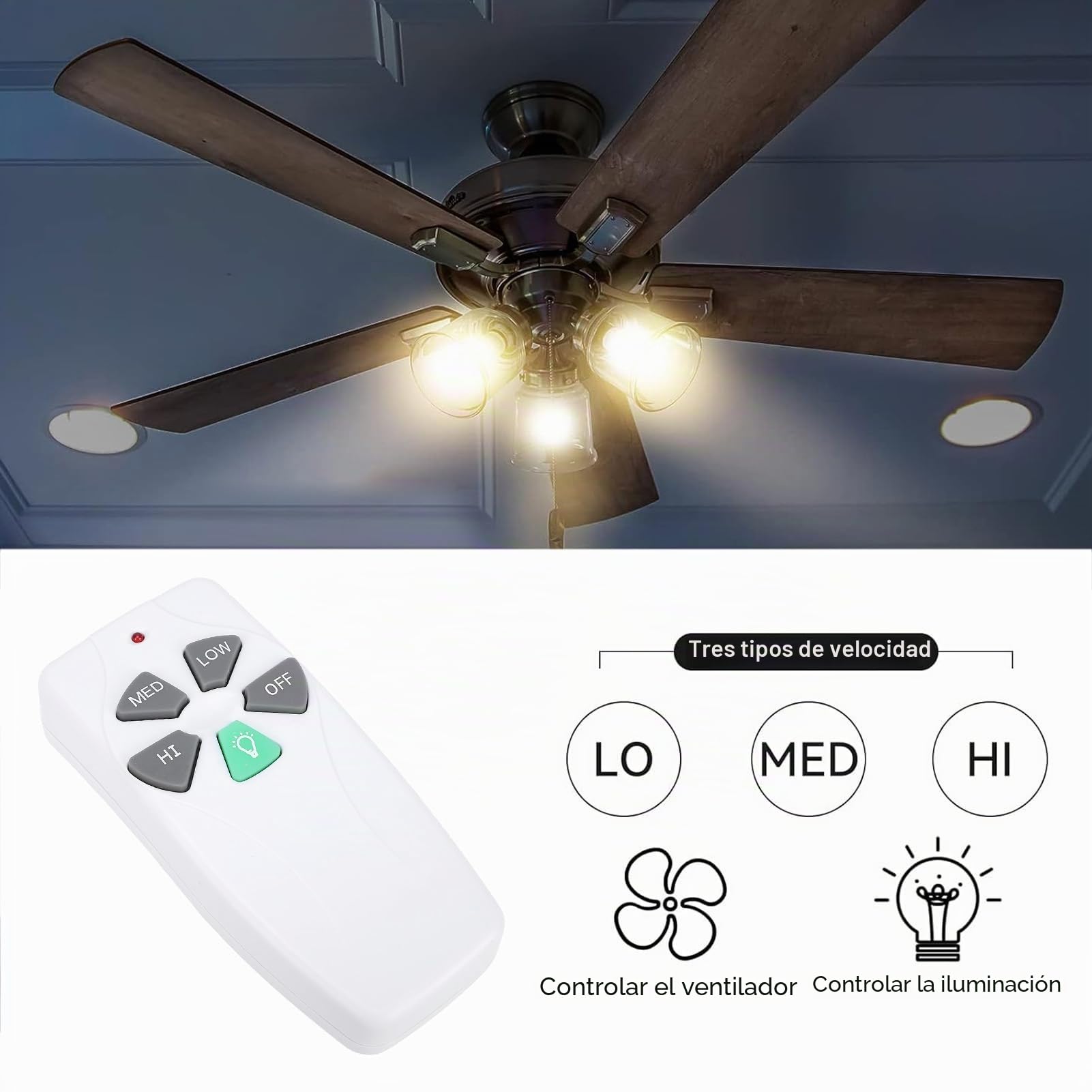Generic Control Remoto para Ventilador de Techo con Atenuador de Luz, Control de Alta Precisión para Ventiladores, Reemplazo Blanco