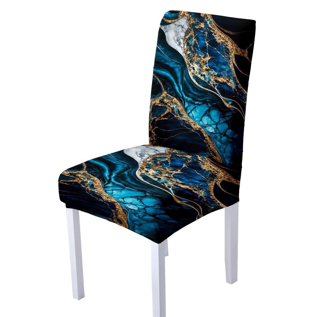 Hixingo Washable Chair Covers Dining Chair Protector, Stretch Removable Chair Cover Marble Dining Room Kitchen Chair Covers (4PC,Marble 7)