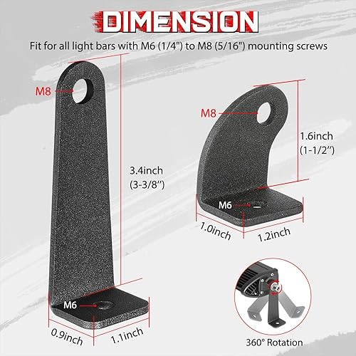 Miniatura 2 de Soporte de montaje para barra de luz, kit de 4 soportes universales de montaje lateral para barra de luz LED de una fila para camión, ATV UTV
